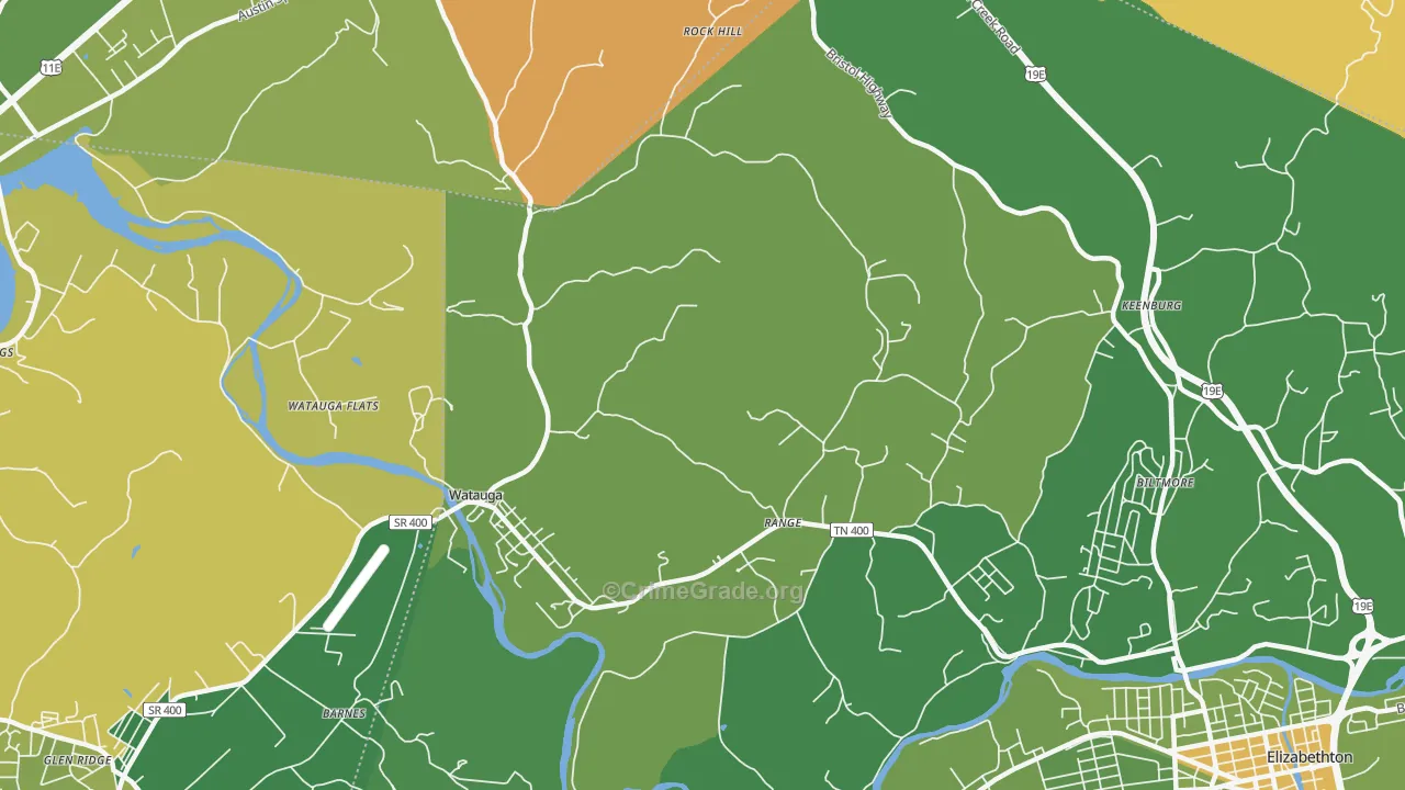 Watauga, TN Map of Vehicle Theft Rates