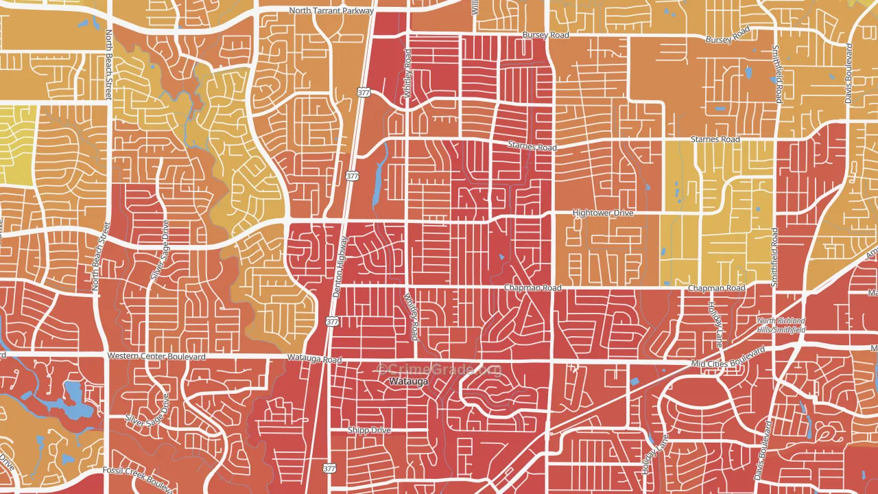 Watauga, TX Map of Vehicle Theft Rates
