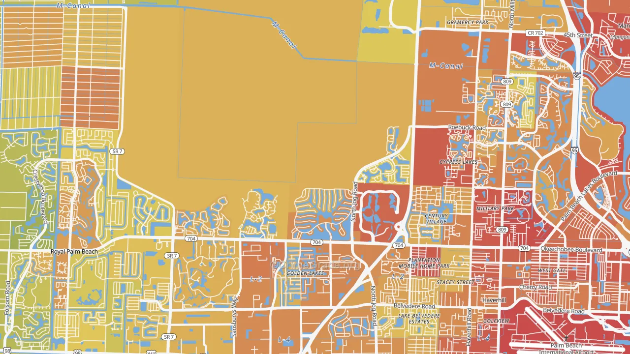 Water Catchment Area, West Palm Beach, FL Map of Vehicle Theft Rates