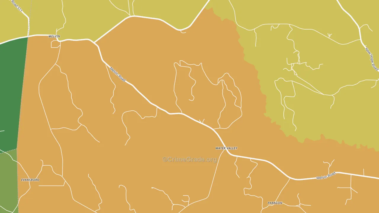 Water Valley, AL Map of Vehicle Theft Rates