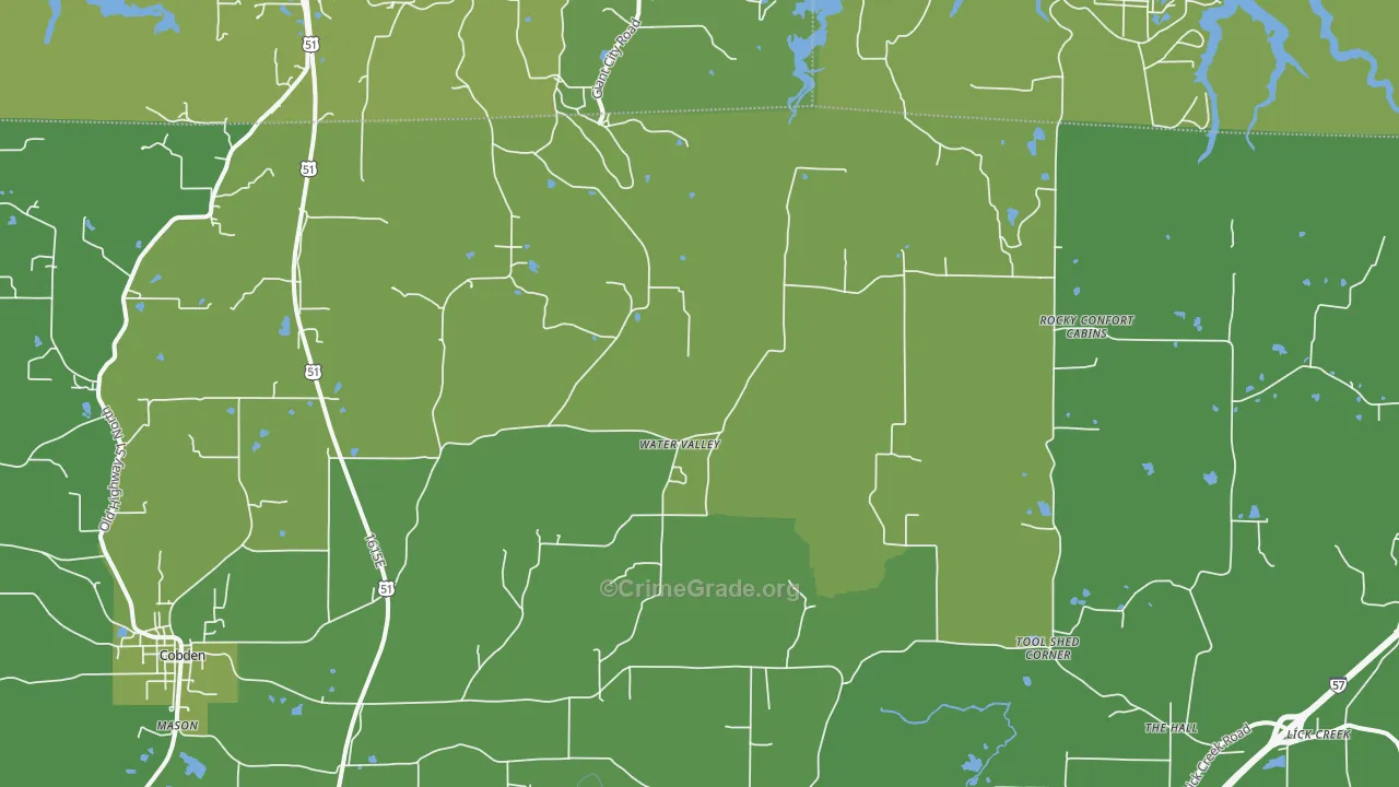 Water Valley, IL Map of Vehicle Theft Rates