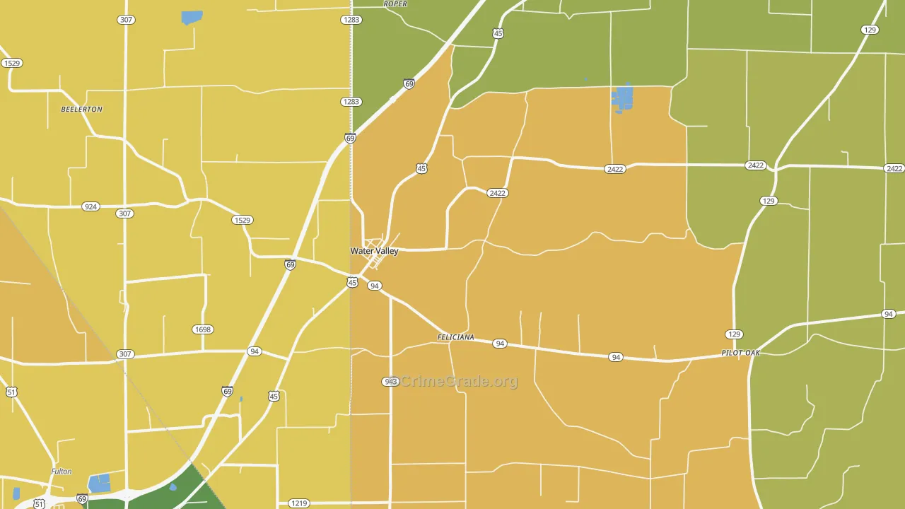 Water Valley, KY Map of Vehicle Theft Rates