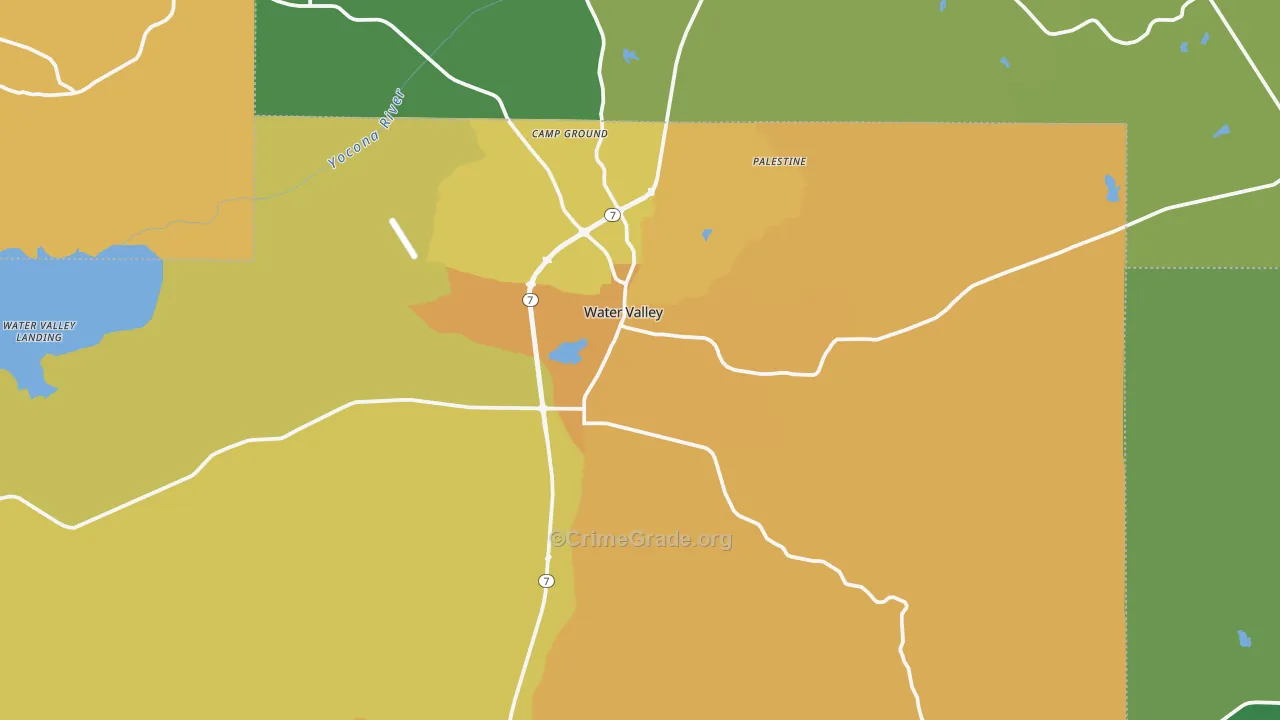 Water Valley, MS Map of Vehicle Theft Rates