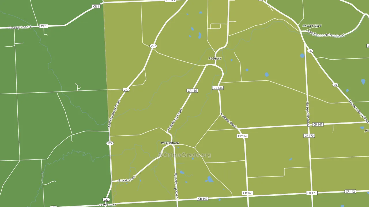 Waterburg, NY Map of Vehicle Theft Rates