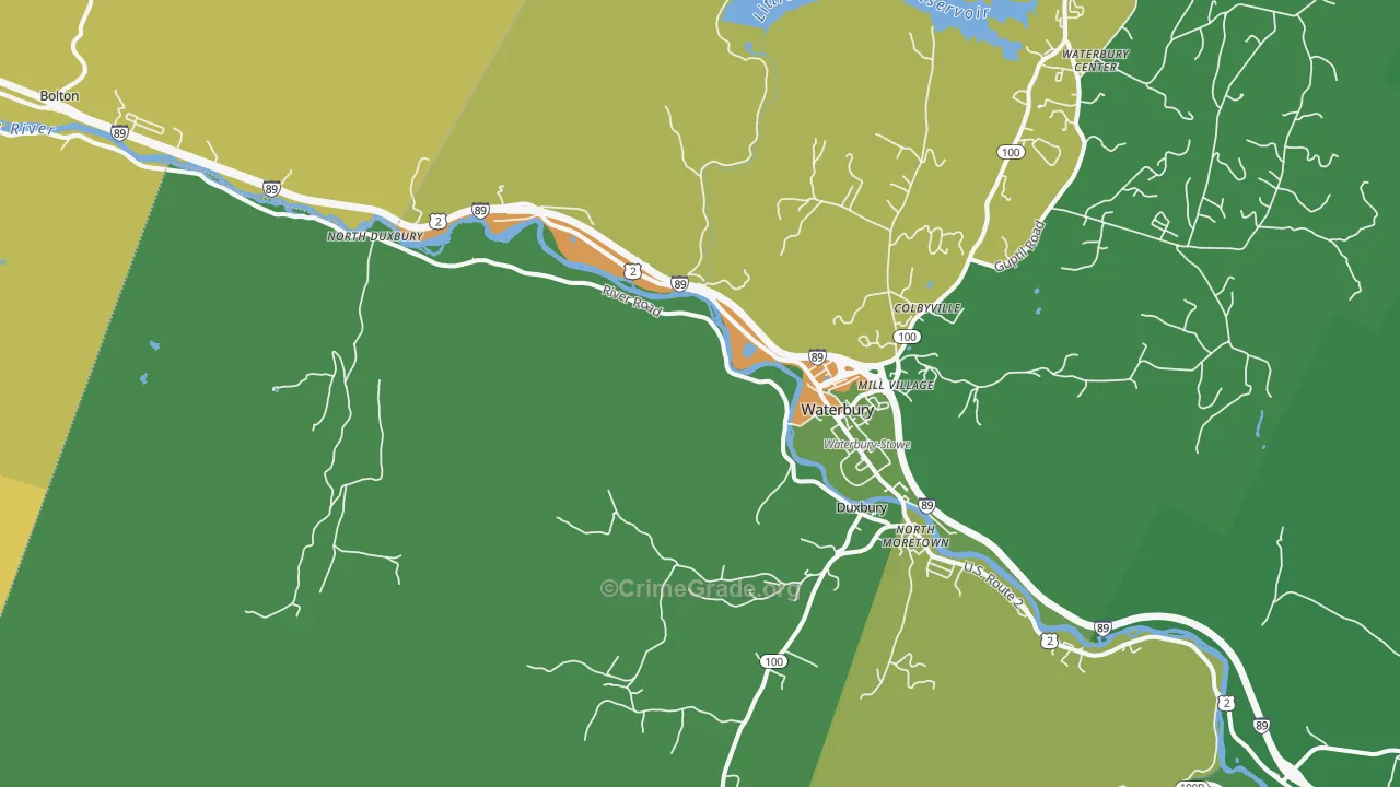 Waterbury, VT Map of Vehicle Theft Rates