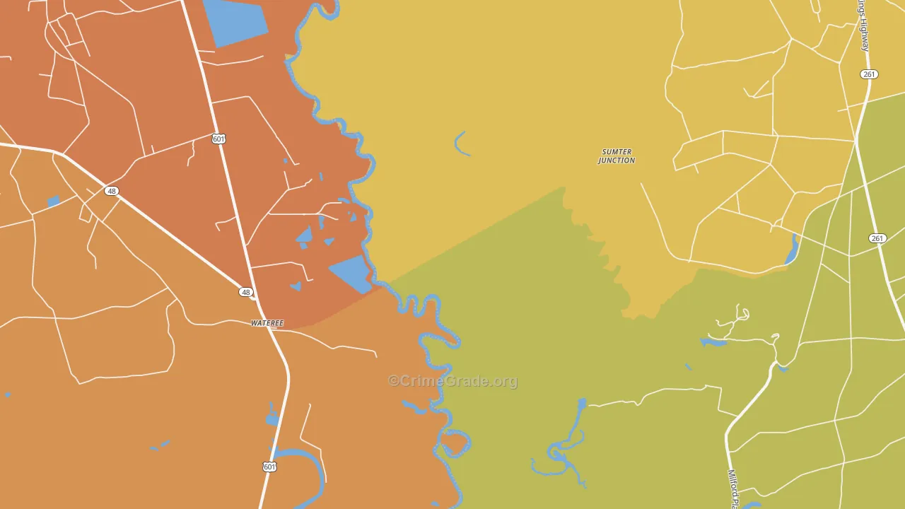 Wateree, SC Map of Vehicle Theft Rates