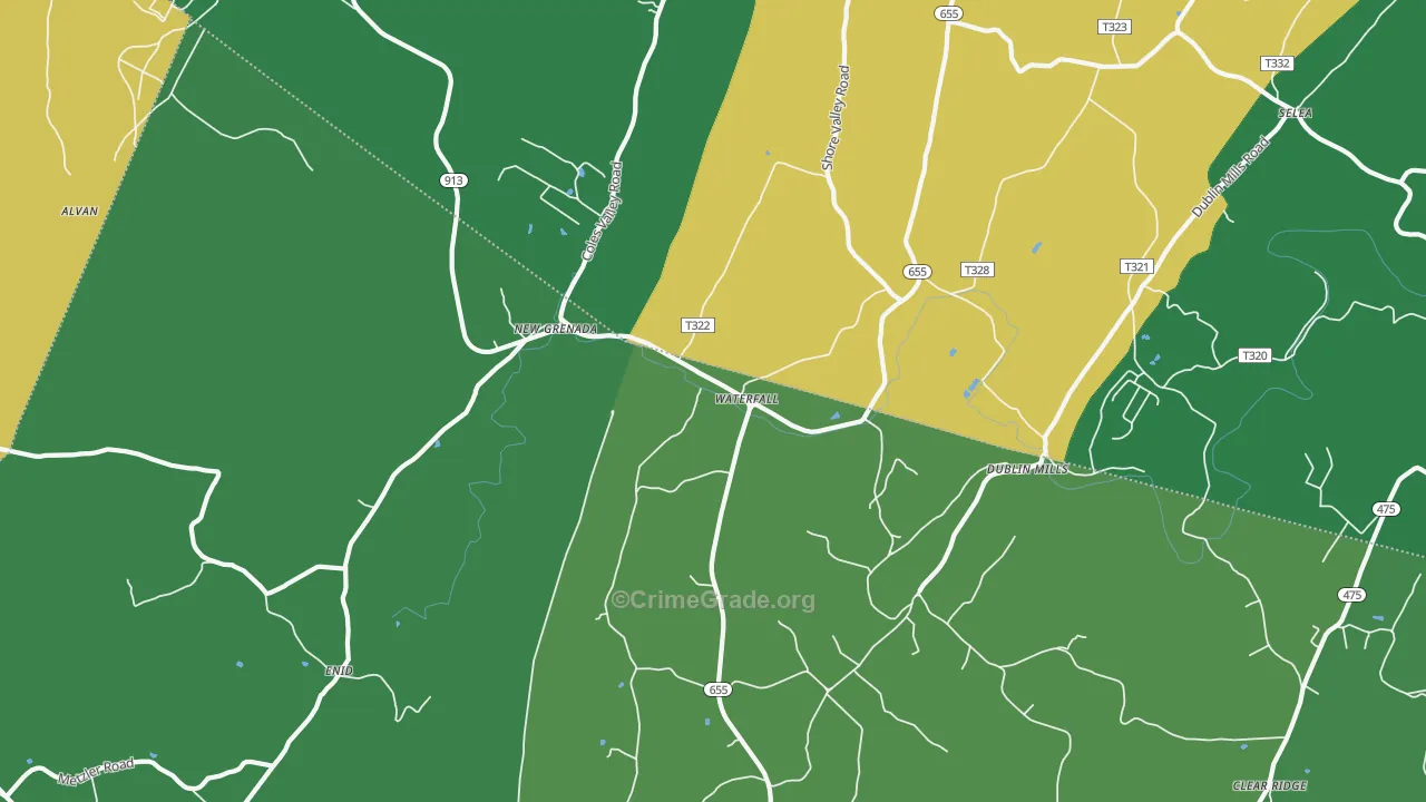 Waterfall, PA Map of Vehicle Theft Rates
