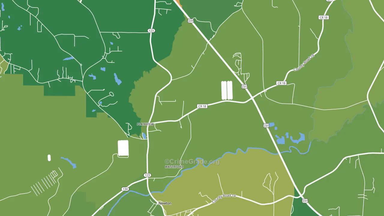 Waterford, AL Map of Vehicle Theft Rates