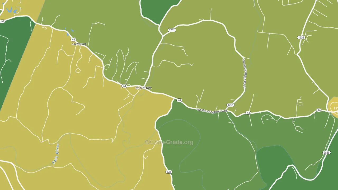 Waterford, KY Map of Vehicle Theft Rates
