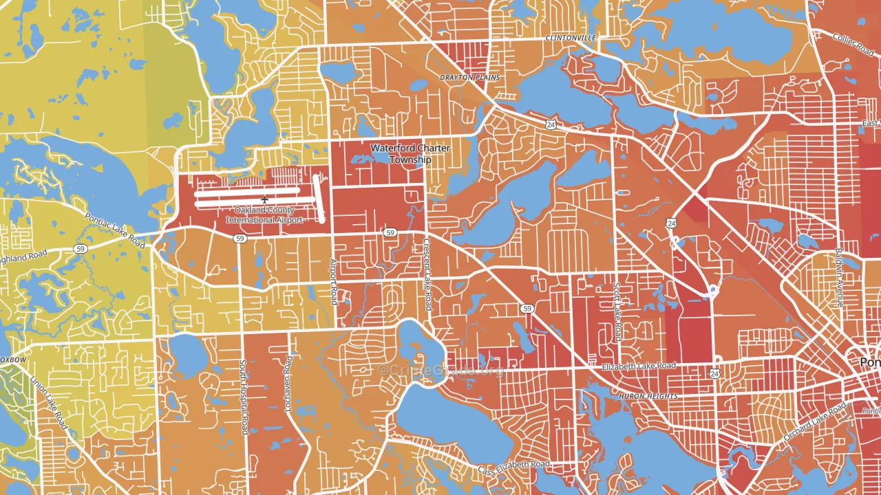 Waterford, MI Map of Vehicle Theft Rates