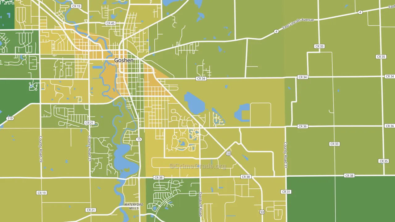 Waterford Mills, IN Map of Vehicle Theft Rates