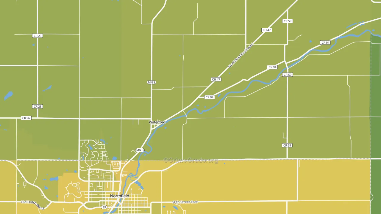 Waterford, MN Map of Vehicle Theft Rates