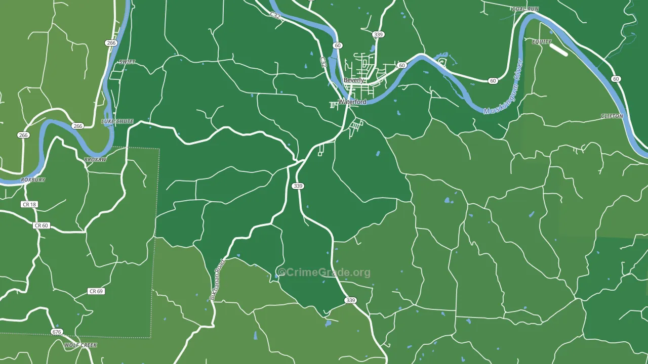 Waterford, OH Map of Vehicle Theft Rates