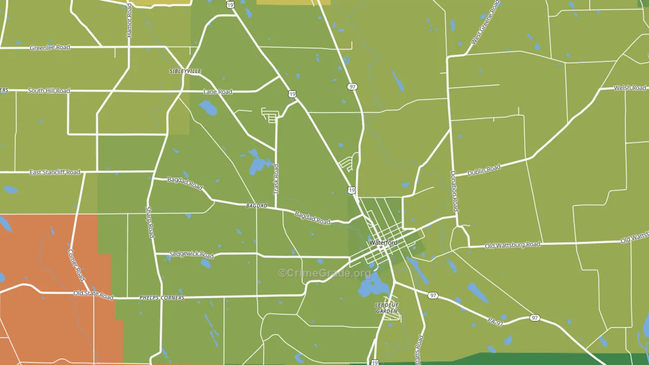 Waterford, PA Map of Vehicle Theft Rates