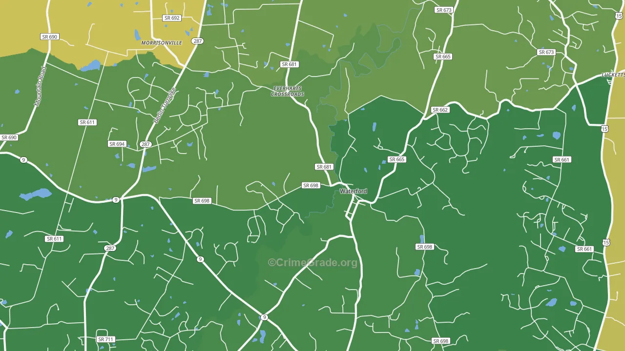 Waterford, VA Map of Vehicle Theft Rates