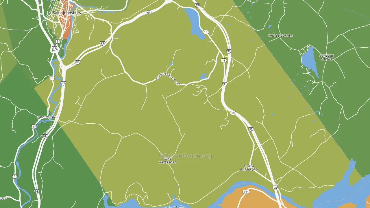 Waterford, VT Map of Vehicle Theft Rates