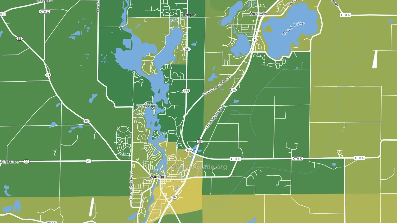 Waterford, WI Map of Vehicle Theft Rates