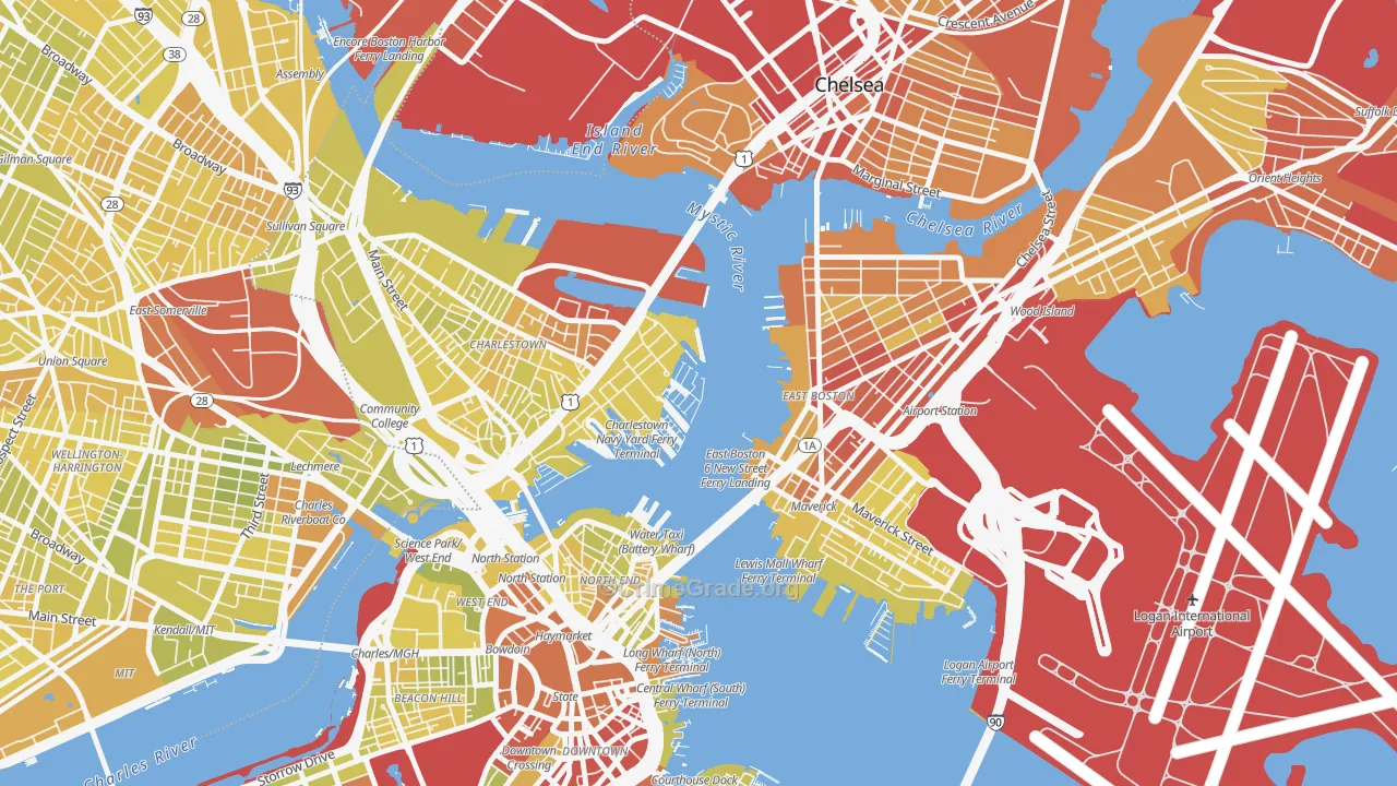 Waterfront, Boston, MA Map of Vehicle Theft Rates