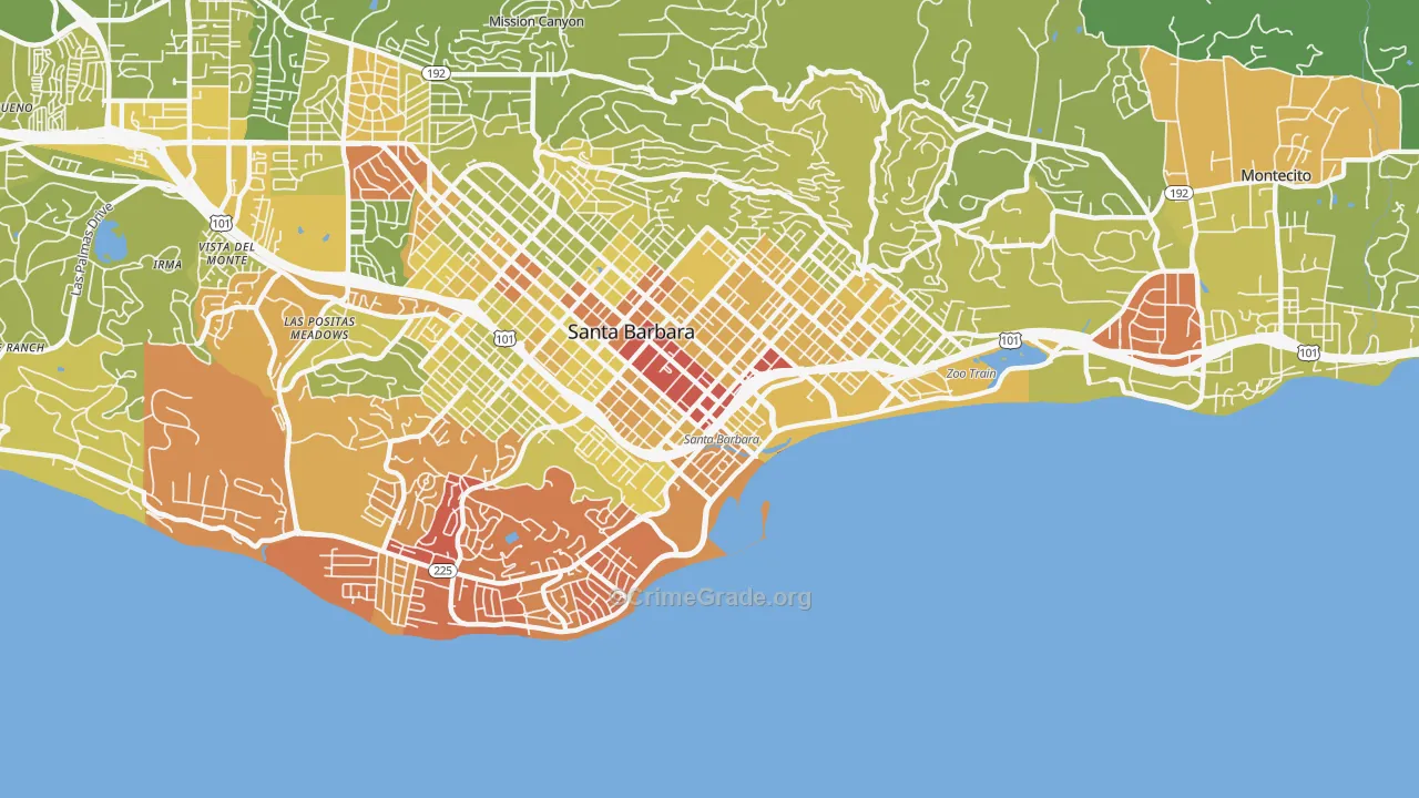 Waterfront, Santa Barbara, CA Map of Vehicle Theft Rates