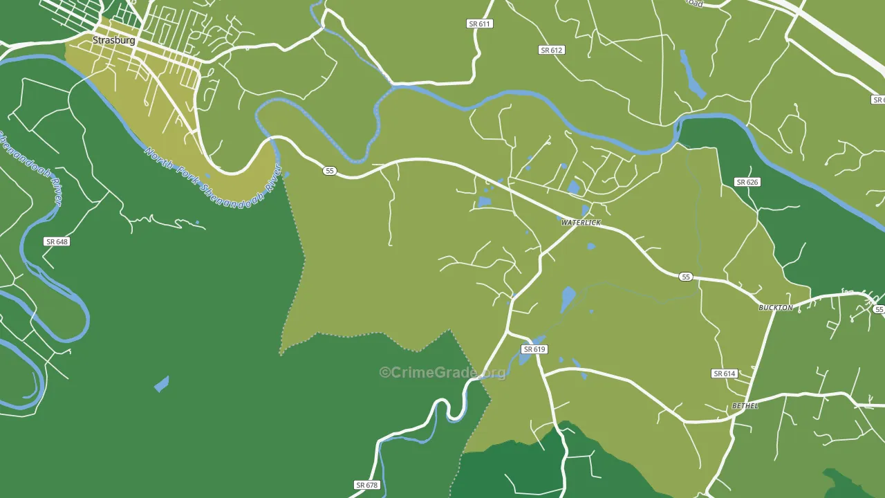 Waterlick, VA Map of Vehicle Theft Rates