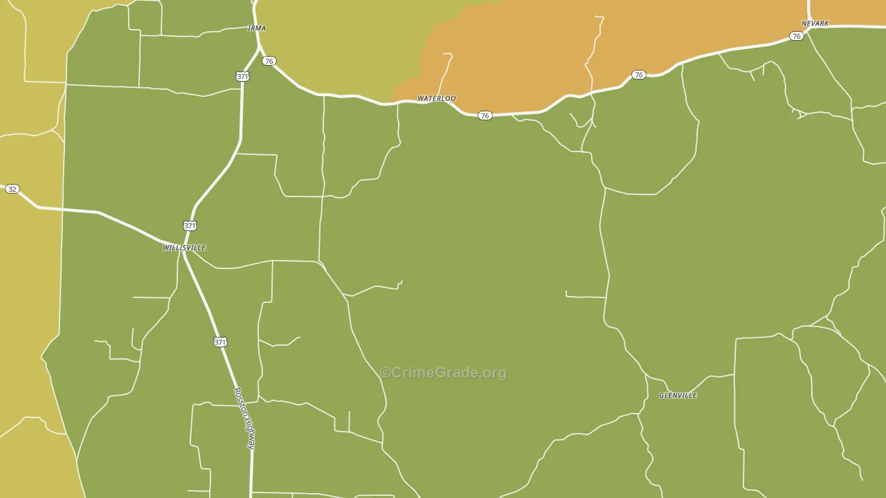 Waterloo, AR Map of Vehicle Theft Rates