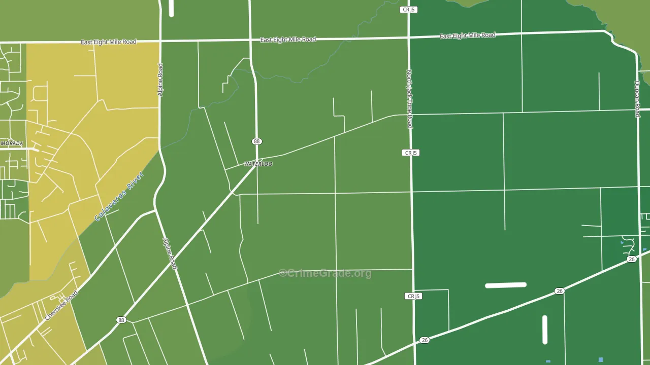 Waterloo, CA Map of Vehicle Theft Rates