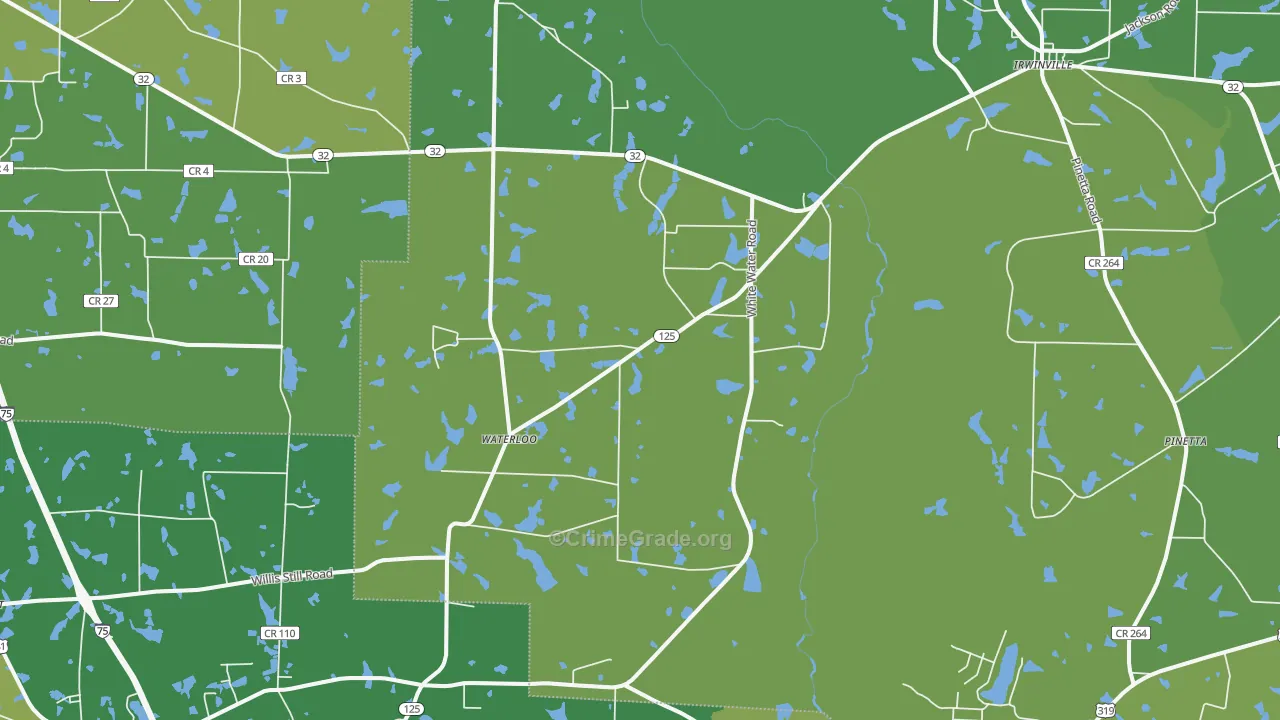 Waterloo, GA Map of Vehicle Theft Rates