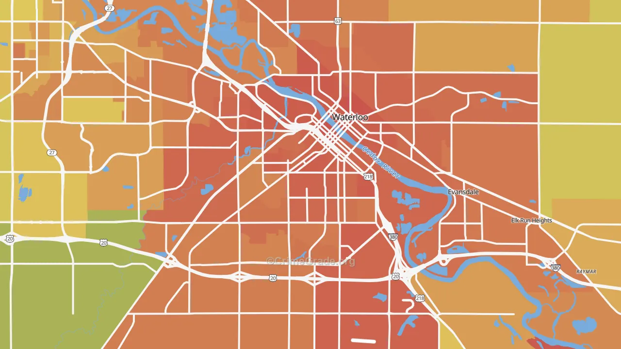 Waterloo, IA Map of Vehicle Theft Rates