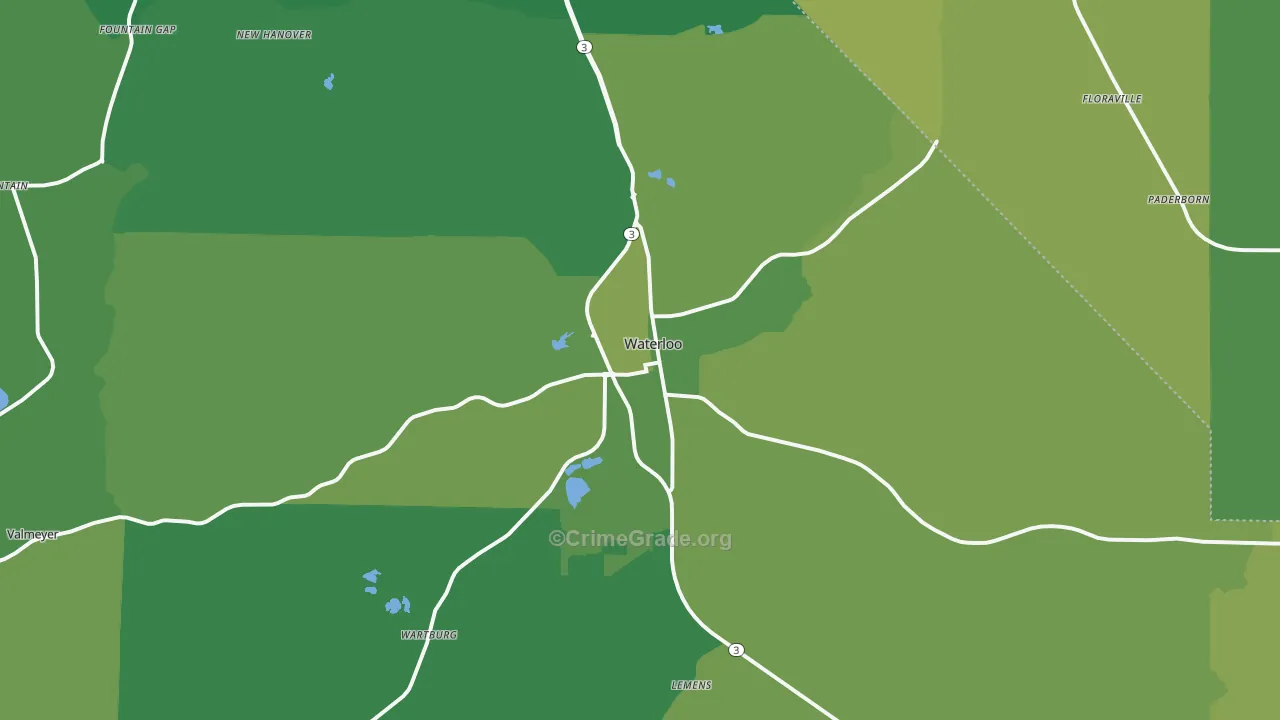 Waterloo, IL Map of Vehicle Theft Rates