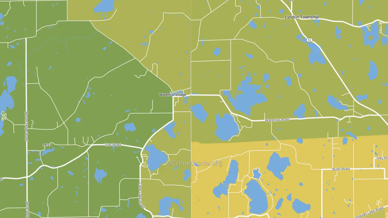 Waterloo, MI Map of Vehicle Theft Rates
