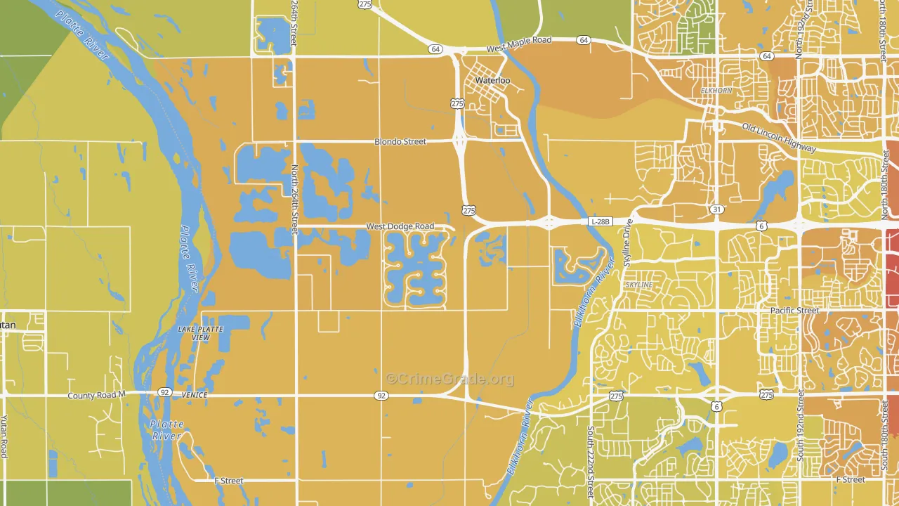 Waterloo, NE Map of Vehicle Theft Rates