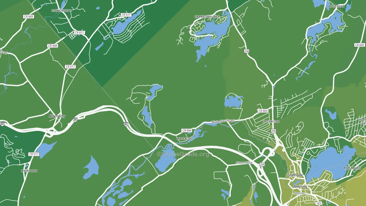 Waterloo, NJ Map of Vehicle Theft Rates