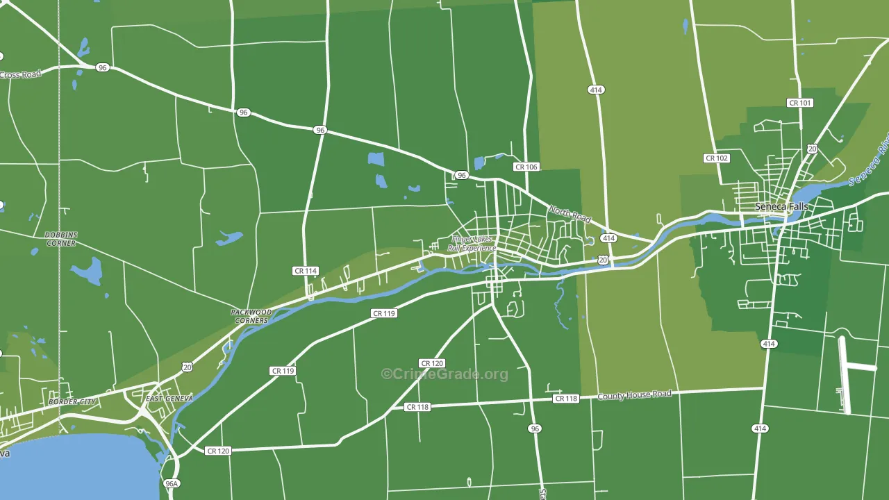 Waterloo, NY Map of Vehicle Theft Rates