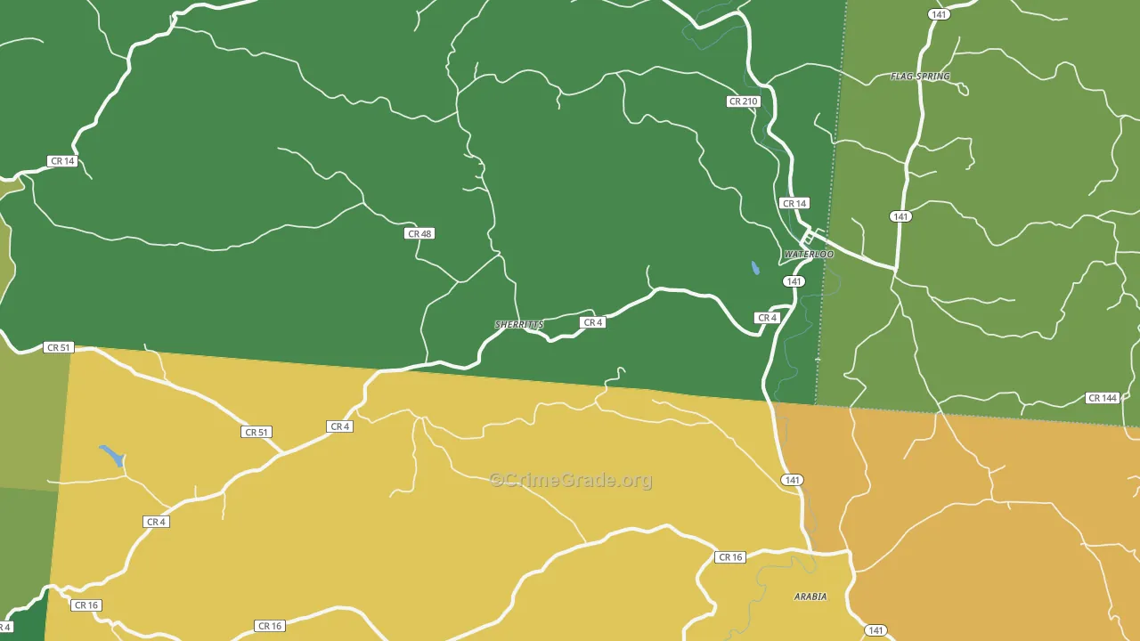 Waterloo, OH Map of Vehicle Theft Rates