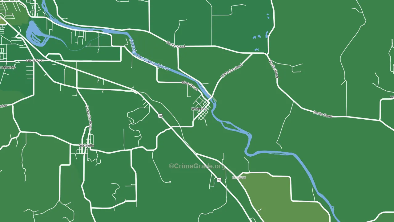 Waterloo, OR Map of Vehicle Theft Rates