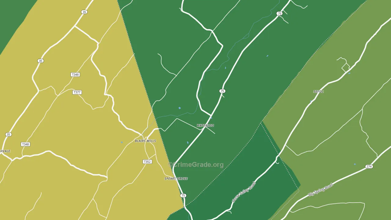 Waterloo, PA Map of Vehicle Theft Rates