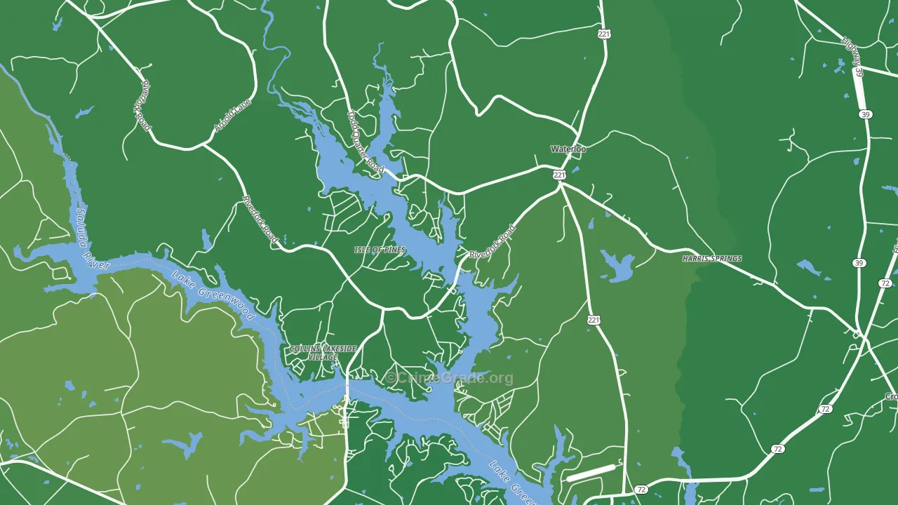 Waterloo, SC Map of Vehicle Theft Rates
