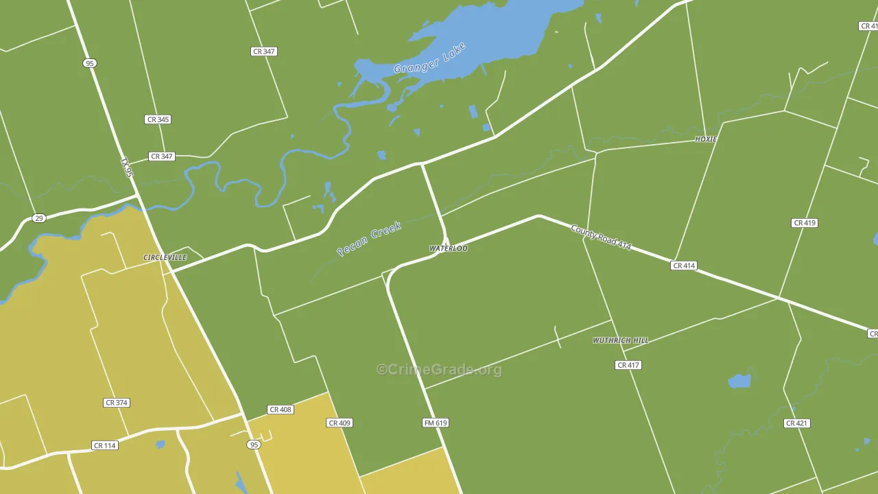 Waterloo, TX Map of Vehicle Theft Rates
