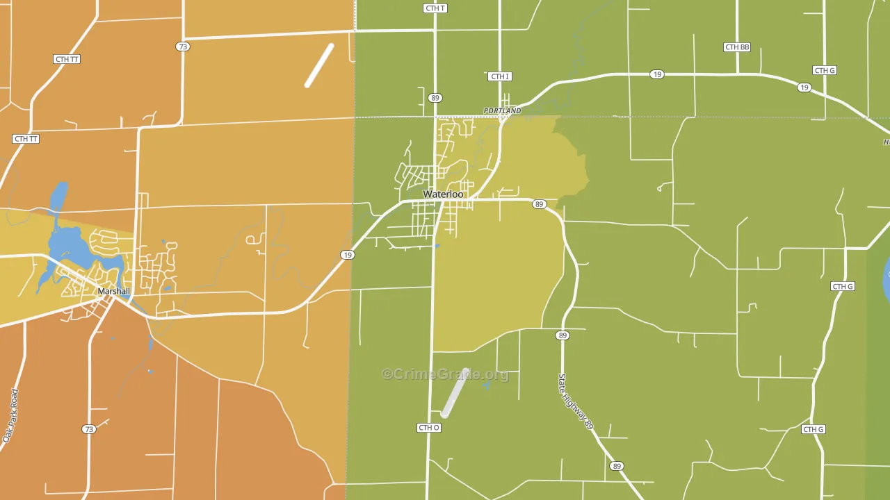 Waterloo, WI Map of Vehicle Theft Rates