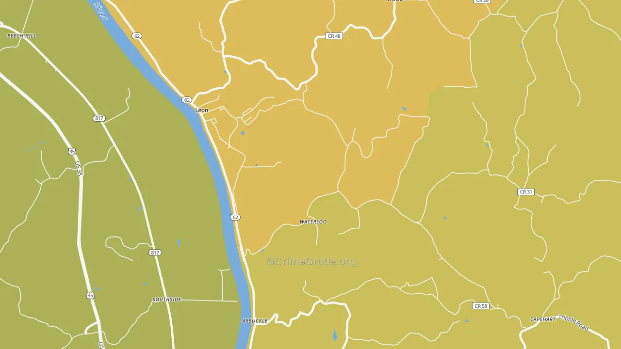 Waterloo, WV Map of Vehicle Theft Rates
