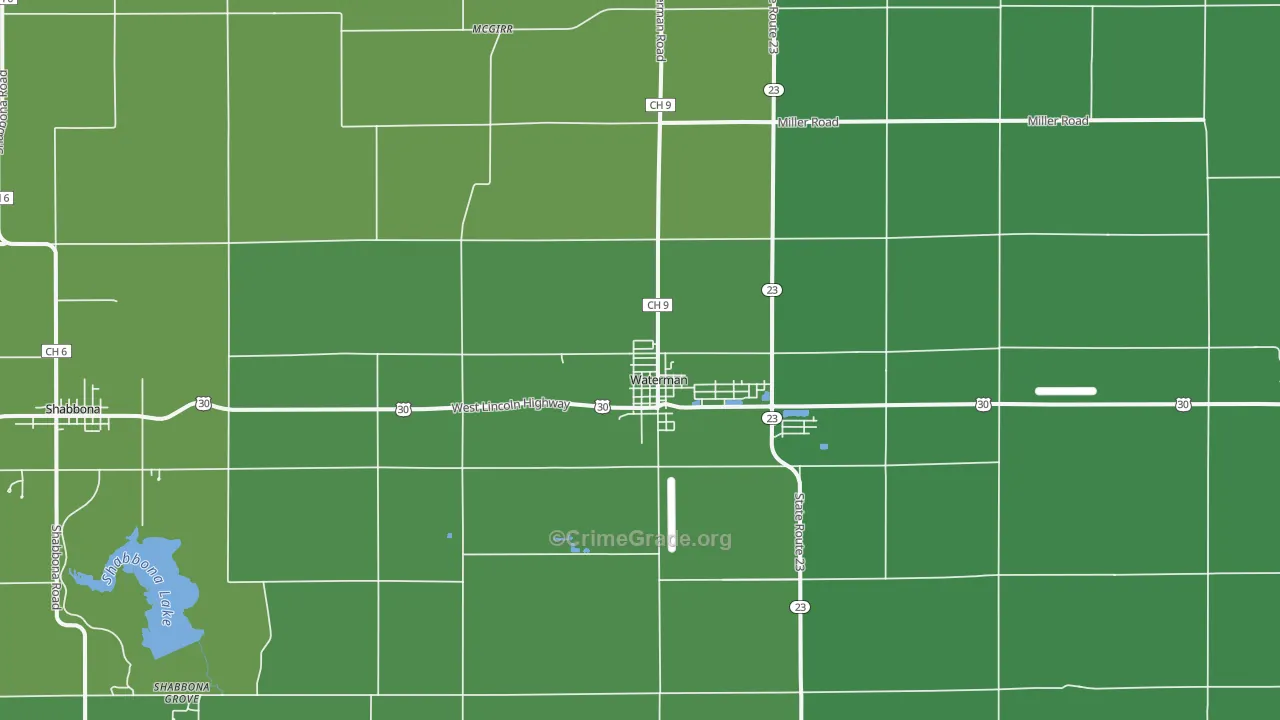 Waterman, IL Map of Vehicle Theft Rates