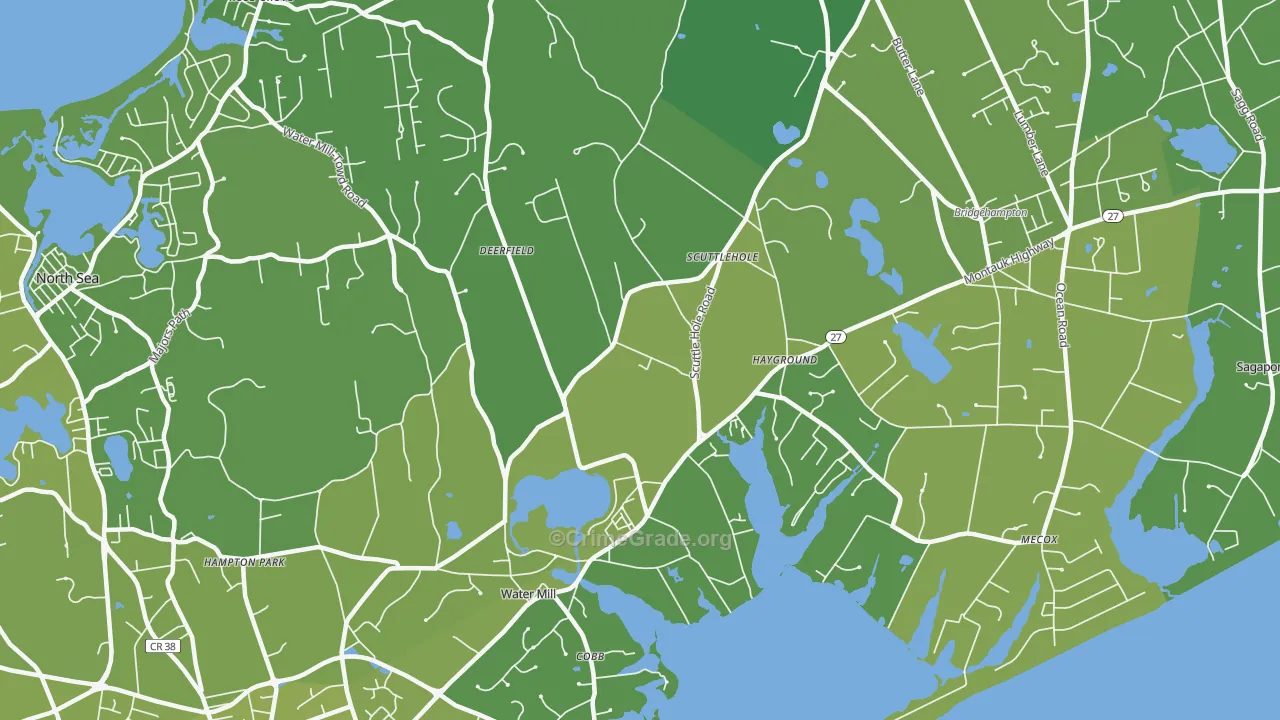 Watermill, NY Map of Vehicle Theft Rates