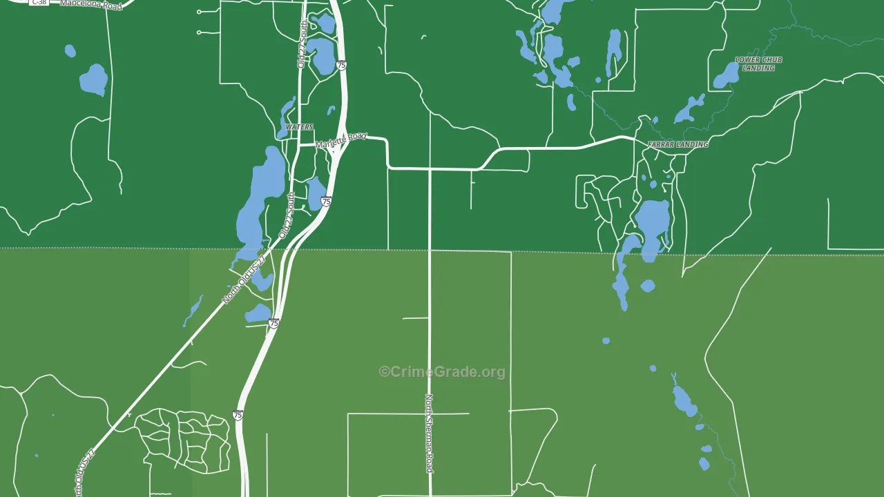 Waters, MI Map of Vehicle Theft Rates