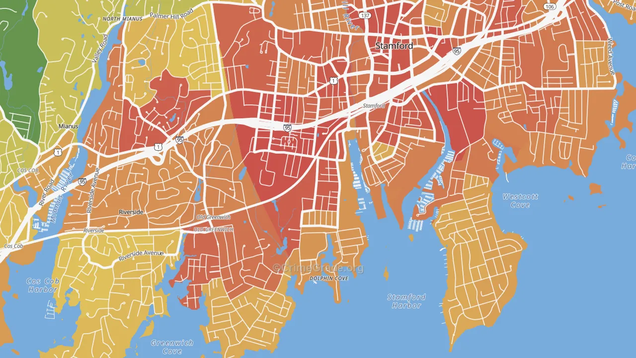 Waterside, Stamford, CT Map of Vehicle Theft Rates