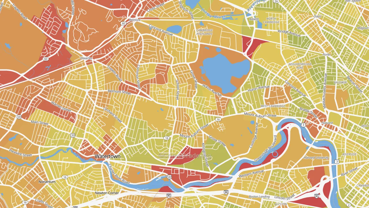 Watertown, MA Map of Vehicle Theft Rates