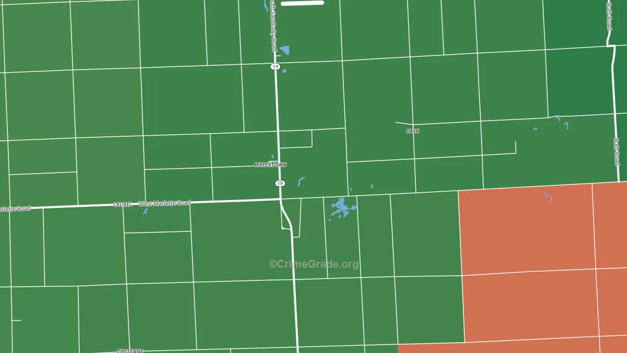 Watertown, MI Map of Vehicle Theft Rates