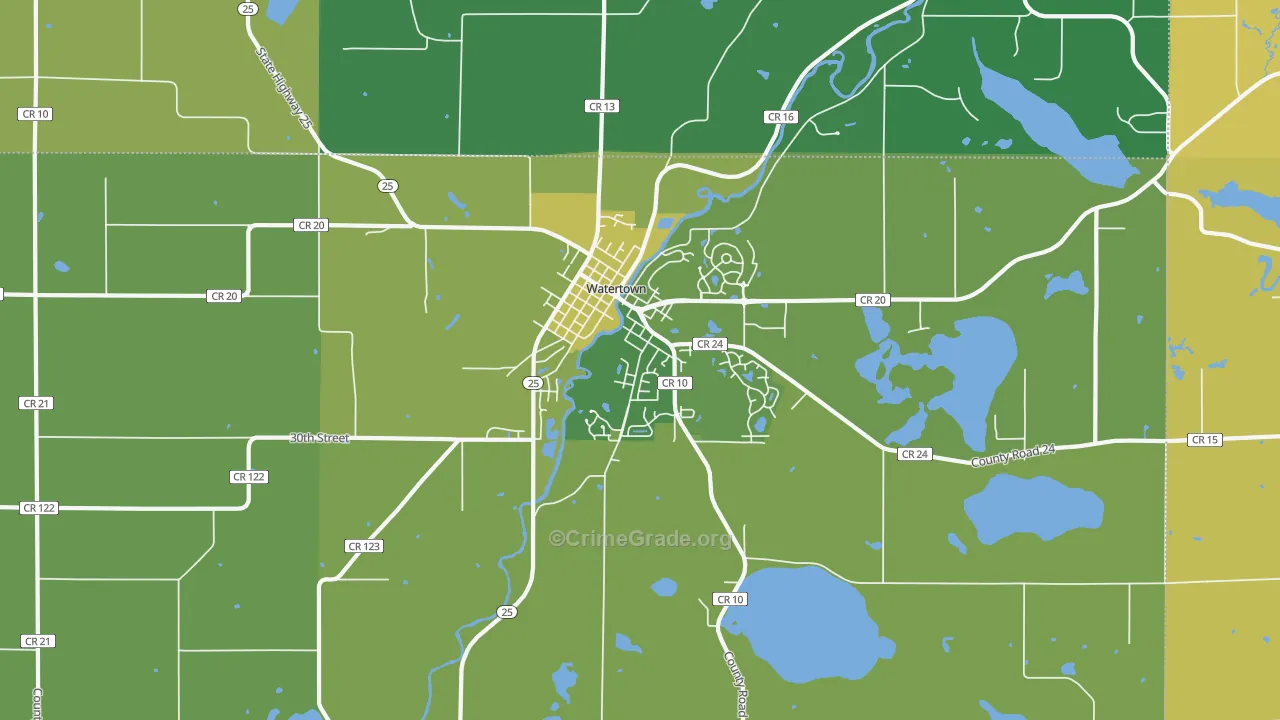 Watertown, MN Map of Vehicle Theft Rates