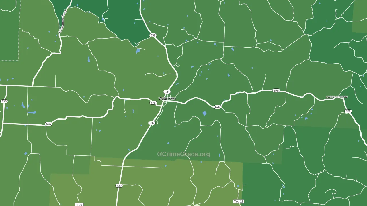 Watertown, OH Map of Vehicle Theft Rates