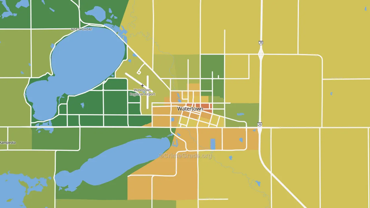 Watertown, SD Map of Vehicle Theft Rates