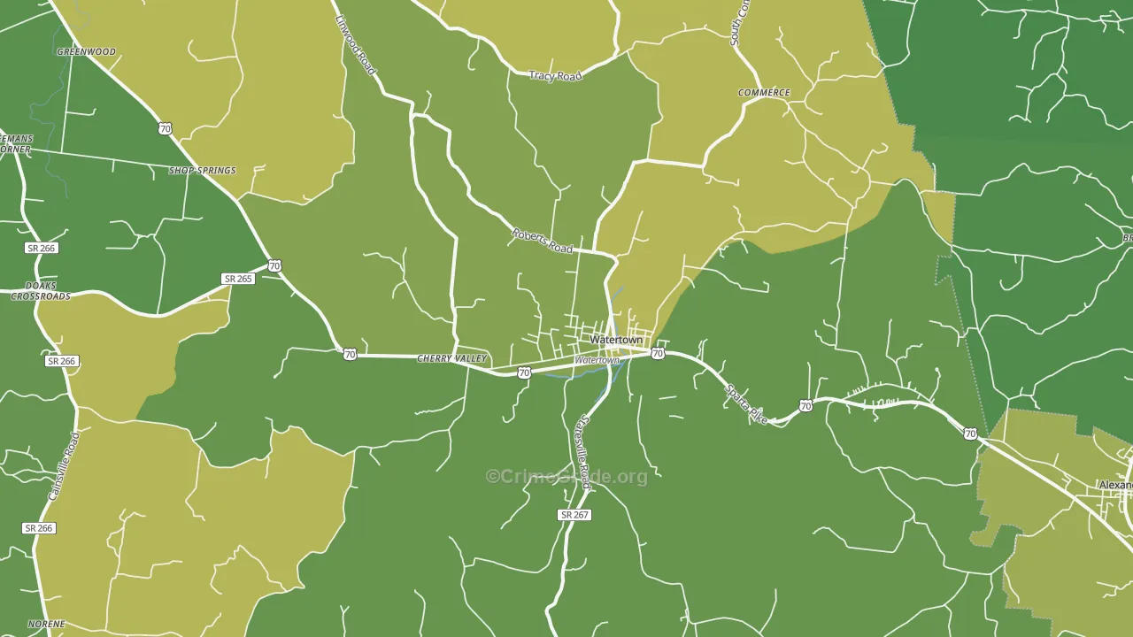 Watertown, TN Map of Vehicle Theft Rates